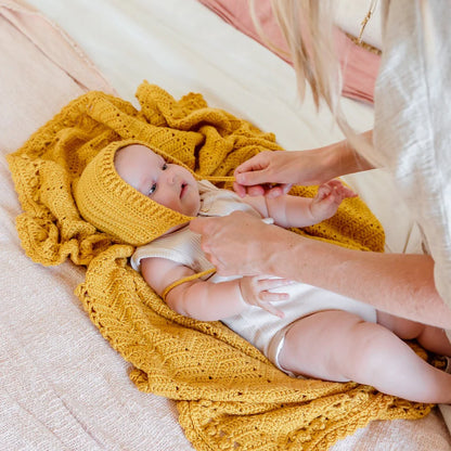 Turmeric Crochet Bonnet and Bootie Set