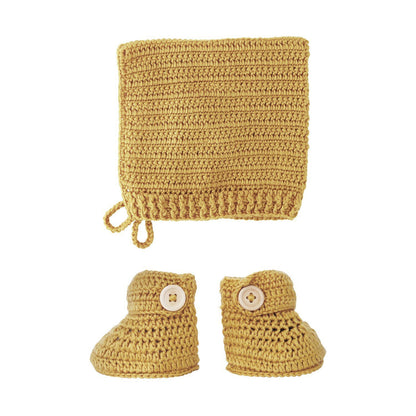 Kurkuma-Häkelhauben- und Bootie-Set